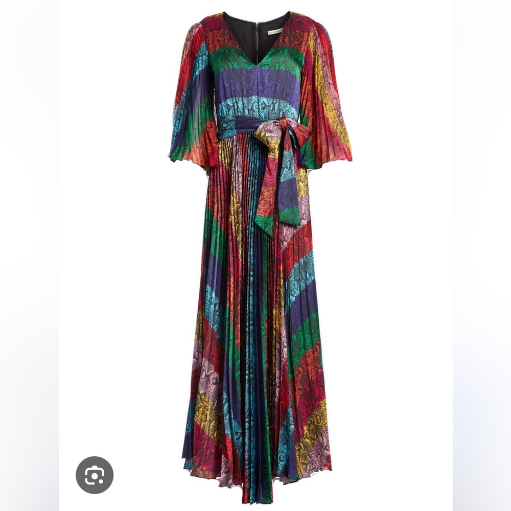 Alice + Olivia rainbow print snake maxi dress women’s size 8 3/4 sleeve flowy